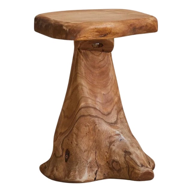 French Brutalist Wood Stool No. 03 by Richard Lecompte, 1970s For Sale