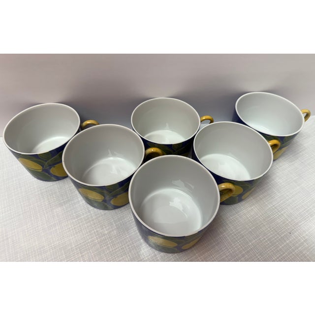 Ceramic 1980s Set of 6 Laure Japy, Limoge Porcelain, Paris, France in Jardin Bleu Lemon Pattern, For Sale - Image 7 of 11