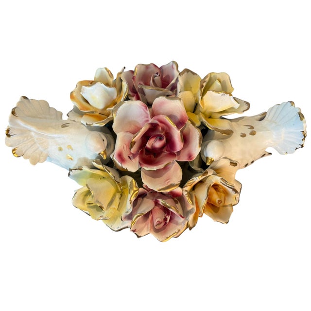 Mid 20th Century Vintage Italian Capodimonte Porcelain Floral Centerpiece With Doves For Sale - Image 5 of 10