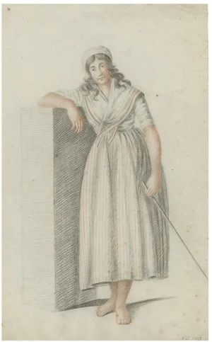 After Verburgh, Standing Woman with Staff, 1797, Chalk on Paper