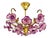 Vintage floral flush mount chandelier with hand painted purple glass flowers, brass structure, 2 E27 sockets, fully...