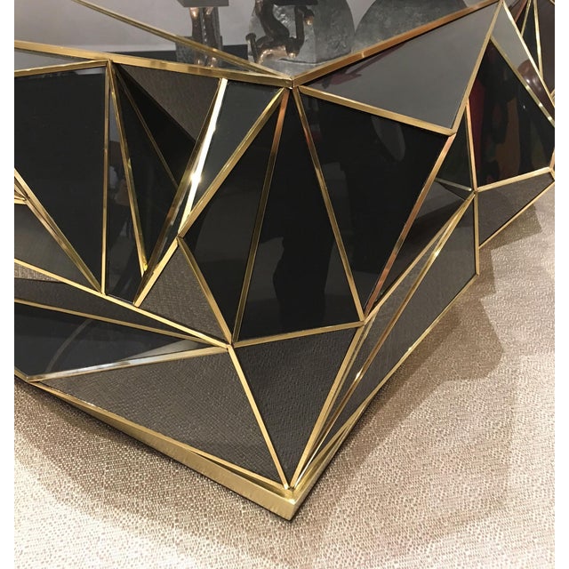 Contemporary BrassTrimmed Glass Geometric Coffee Table Chairish