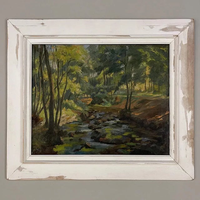 Impressionist Oil Painting on Canvas in Rustic Distressed Painted Frame by Joseph Lagasse (1878-1962) For Sale - Image 9 of 13
