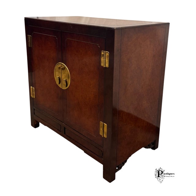 Brown Vintage White Furniture Chinoiserie Style Burl Wood & Lacquer Accent Storage Cabinet For Sale - Image 8 of 11