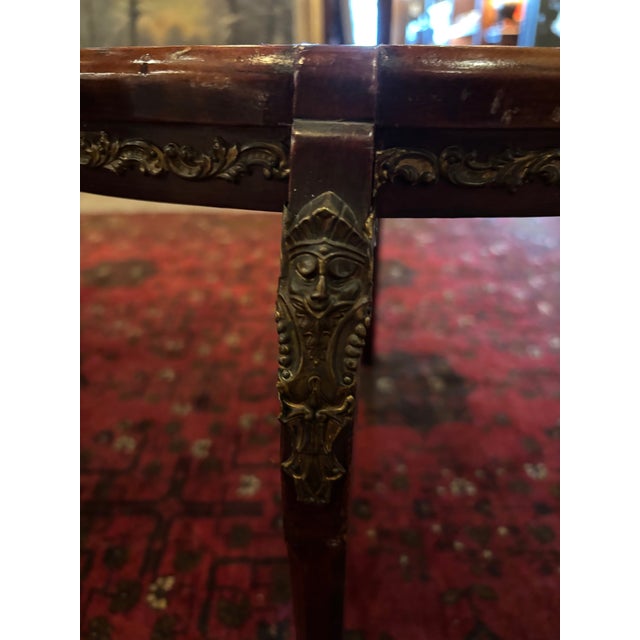 Victorian Antique Victorian Mahogany Tête-À-Tête Bench With Hand-Painted Panels & Ormolu Mounts [RGre] For Sale - Image 3 of 9