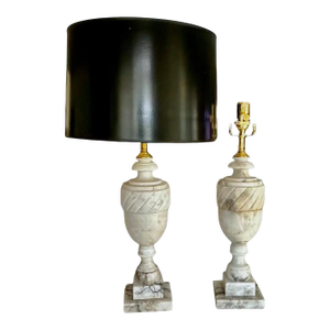 1 Active Offer Pair Italian Neoclassic Urn Alabaster Table Lamps