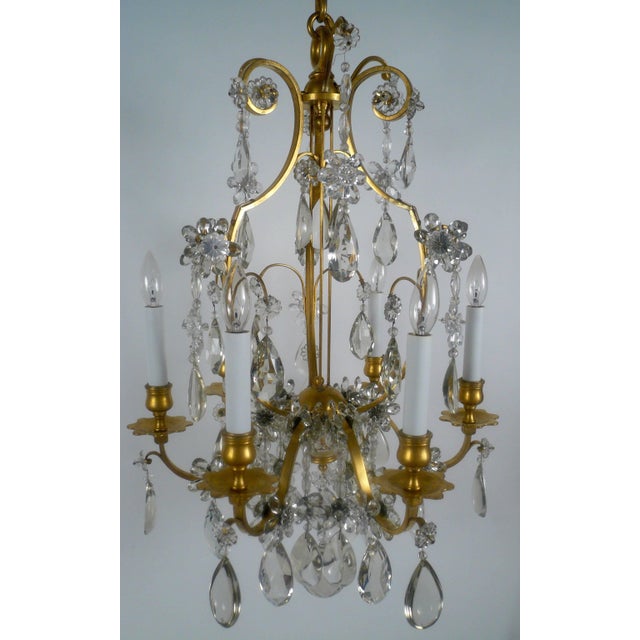 French Louis XVI Style Gilt Bronze and Crystal Six-Light Chandelier For Sale - Image 3 of 8