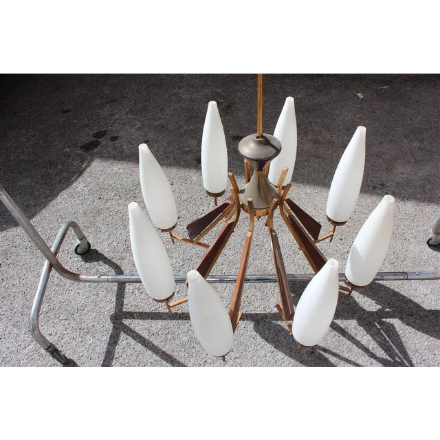 Mid-Century Modern Large Wooden Murano Glass and Brass Chandelier from Esperia, 1950s For Sale - Image 3 of 12