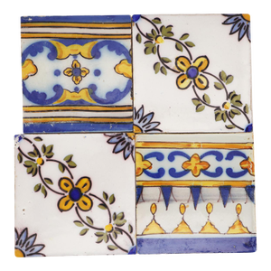 19th Century Set of Four Baroque Floral Tiles, Portuguese