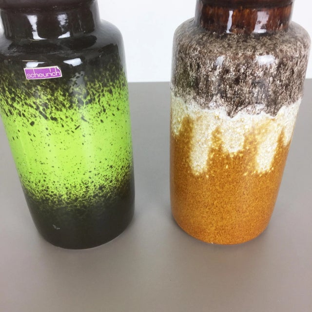 Vintage German Pottery Fat Lava Vases from Scheurich, 1970s, Set of 2 For Sale - Image 3 of 12