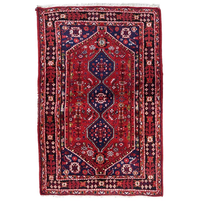 1970s Handmade Vintage Persian Shiraz Rug 3.1' X 4.9' For Sale - Image 10 of 10