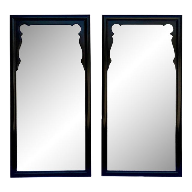 Mid Century Chinoiserie Black Lacquer Mirrors by Raymond Sobota for Century Furniture Chinoiserie Collection - A Pair For Sale