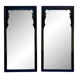 Mid Century Chinoiserie Black Lacquer Mirrors by Raymond Sobota for Century Furniture Chinoiserie Collection - A Pair