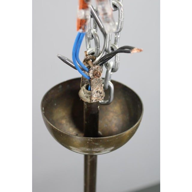 Art Deco Brass Chandelier with 6 Glass Shades, Former Czechoslovakia, 1930s For Sale - Image 14 of 16