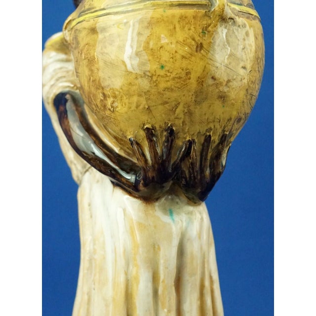20th Century Majolica Ceramic Sculpture of Woman with Vase from Tanagra Rome, Italy For Sale - Image 18 of 18