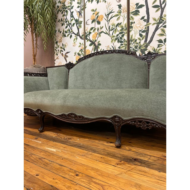 19th Century 19th Century Antique Victorian Carved Dark Walnut Sofa For Sale - Image 5 of 8