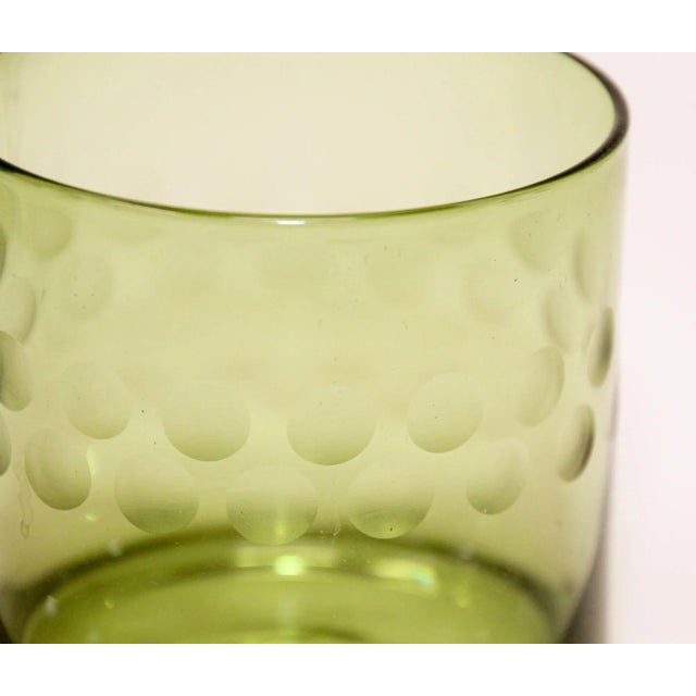 Set of Four Vintage Drinking Colored Crystal Glasses With Etched Design For Sale - Image 10 of 13