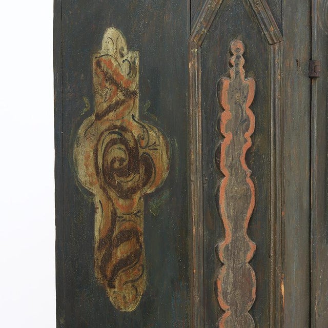 Blue Antique Rustic Farmhouse Folk Art Painted Bridal Cabinet, 1882 For Sale - Image 8 of 18