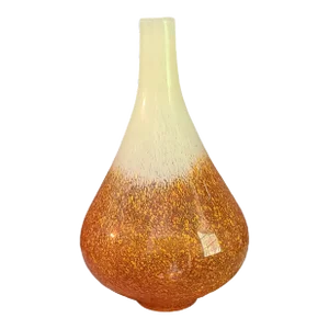 Mid-Century Modern Hand-Blown Amber & Cream Splatter Glass Vase