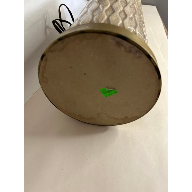Vintage French Glazed Porcelain Table Lamp With Brass Base 3-Way Switch For Sale - Image 9 of 9