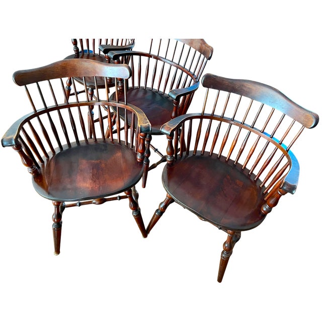 Set of 6 Vintage Bent Brothers Solid Maple Sack-Back Windsor Captain's Dining Chairs, Circa 1940s For Sale - Image 15 of 17