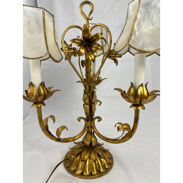 Mid-Century Modern 1950s Italian Gilt Metal Flower Lamp For Sale - Image 3 of 5