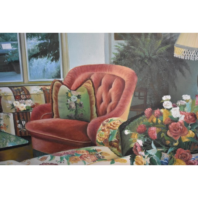 Blue Contemporary Large Realist Interior Decor Oil Painting For Sale - Image 8 of 11