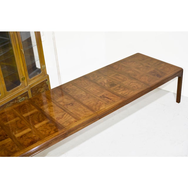 Wood Mid-Century Chin Hua Burlwood Extendable Dining Table Corinthian Collection by Drexel Heritage 141" For Sale - Image 7 of 16