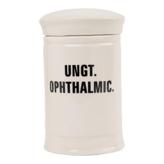 Antique-Style Ceramic Apothecary Jar With Lid - Ungt. Ophthalmic. For Sale