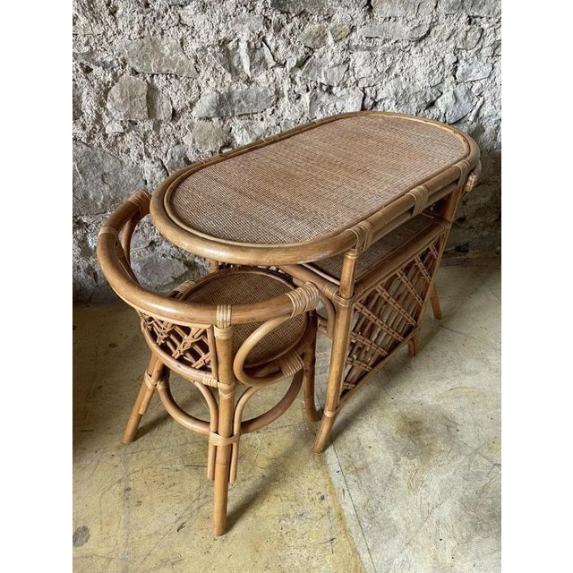 Wood Wicker Table and Chairs, 1970s, Set of 3 For Sale - Image 7 of 18