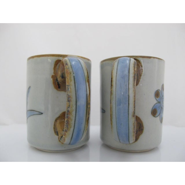 Mexican Ken Edwards El Palomar Blue Bird Flowers Mexican Tonala Folk Art Coffee Cup Pair For Sale - Image 3 of 7