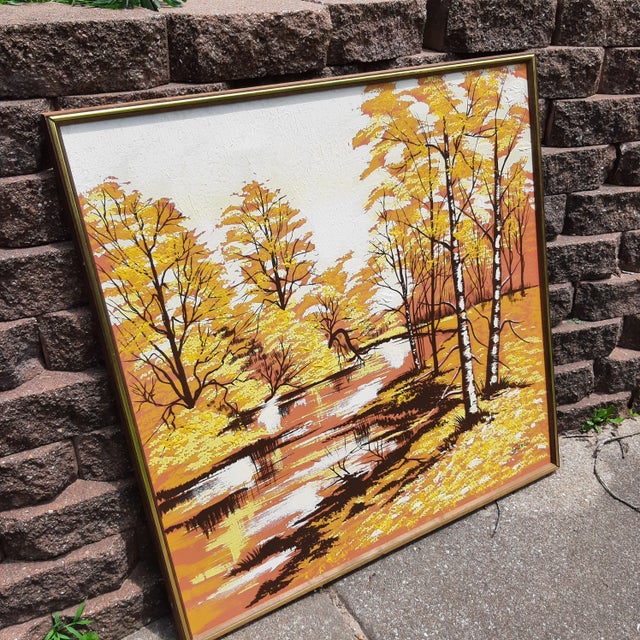 Yellow Mid Century Landscape Autumn Fall Trees MCM For Sale - Image 8 of 9