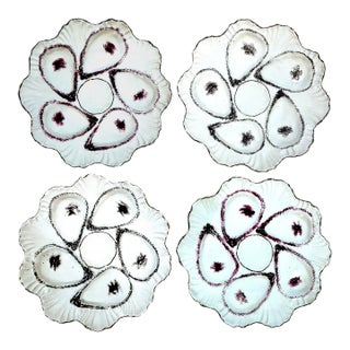 Late 19th Century Weimar Porzellan Oyster Plates - Luster and Gold Decoration - Set Four For Sale