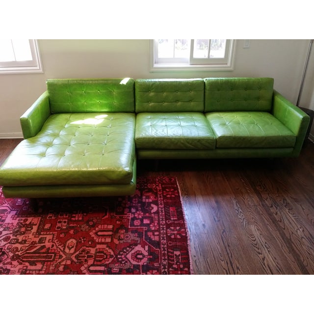 Custom MidCentury Chartreuse Leather Sectional Chairish