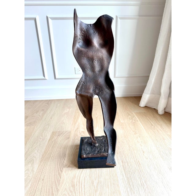 Late 20th Century Vintage Modernist Abstract Female Figure Sculpture in Cast Bronze on Marble Base For Sale - Image 5 of 10