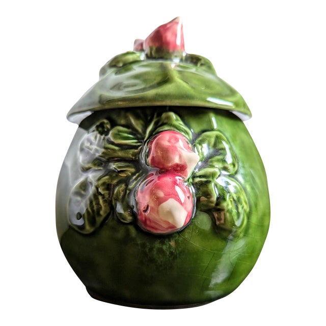 Vintage Portuguese Majolica Radish Jar With Lid For Sale