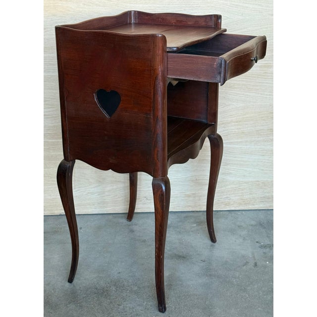 Late 19th Century French Walnut Pair of Nightstands with Heart Open Shelf / Three Drawers For Sale - Image 11 of 18