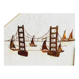 Vintage Mid Century Modern Metal Golden Gate Bridge Boats Wall Hanging