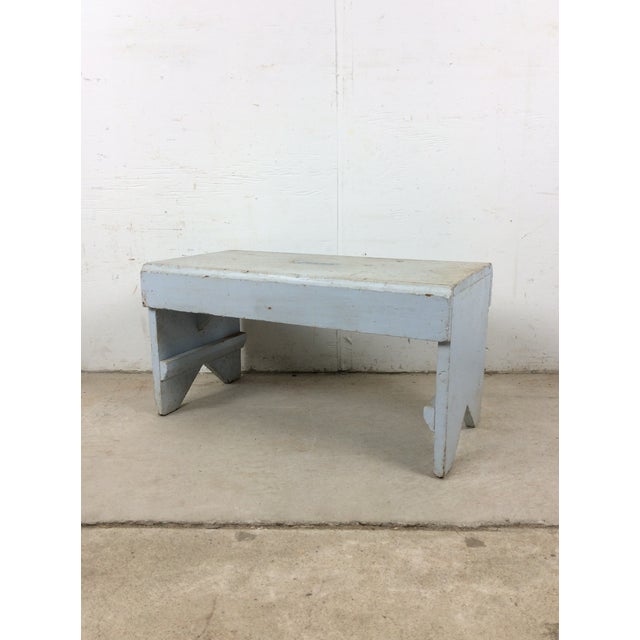 Gray Antique Farmhouse Gray Painted Bench Footstool For Sale - Image 8 of 14