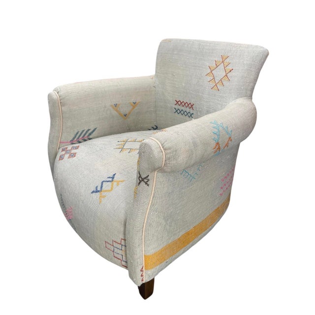 Cream Handcrafted Moroccan Sabra Silk Club Chair - Marrakech For Sale - Image 8 of 12