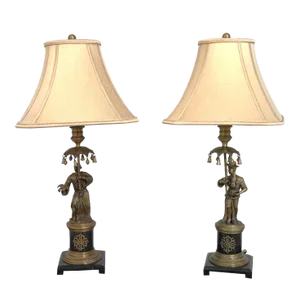 Maitland Smith Pair Bronze & Marble Figural Men Table Lamps