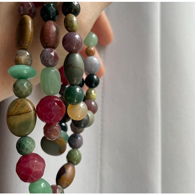 Semi-Precious Polished Gemstone Bead Necklace & Bracelet Set 14k Gold Filled C. 1970s, 2 Pieces For Sale - Image 11 of 12