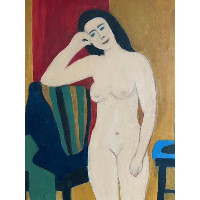 1970s Vintage Abstract Modernist Oil Painting of a Nude Woman For Sale - Image 5 of 6