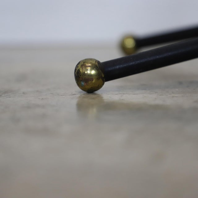 Circa 1940, We offer this pair of MidCentury lamps. made in iron, brass details. Working.