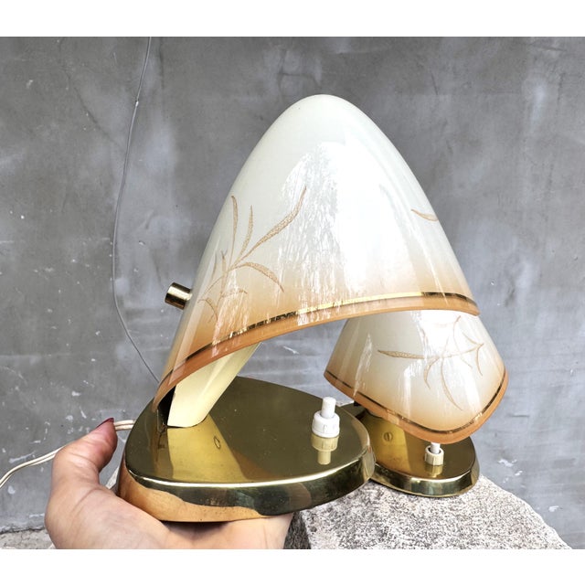 Metal Austrian Brass and Hand-Painted Glass Table Lamps by Rupert Nikoll, 1950s, Set of 2 For Sale - Image 7 of 17