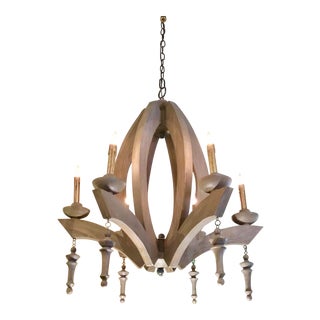 Cyan Design Organic Modern Gray Wood Manning Chandelier For Sale