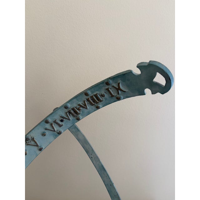 Vintage English Country Brass and Iron Verdigris Garden Armillary Sundial For Sale In South Bend - Image 6 of 13