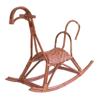 Vintage Mid-Century Modern Rattan Albini-Style Rocking Horse For Sale