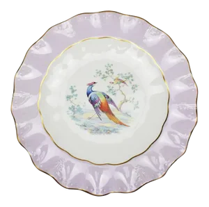 Purple Royal Crown Derby Bone China Colorful Scalloped Peacock Plate England