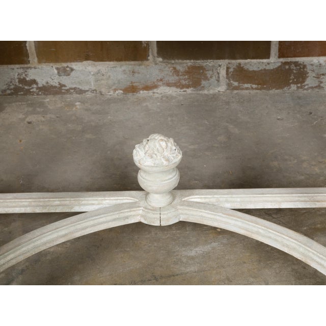 Pair of French Louis XVI Style Painted Demilune Console Tables with Marble Tops For Sale - Image 9 of 12
